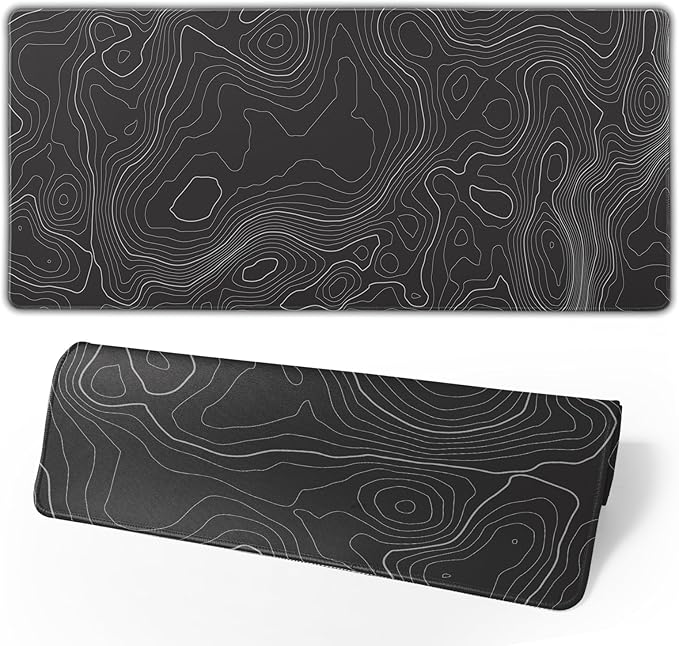 Topographic Contour Extended Big Mouse Pad Large,Gaming Mouse Pad Desk Pad,31.5×11.8 Inch Long Computer Keyboard Mouse Mat Mousepad with 3mm Non-Slip Base and Stitched Edge for Gaming and Office by Brecoy