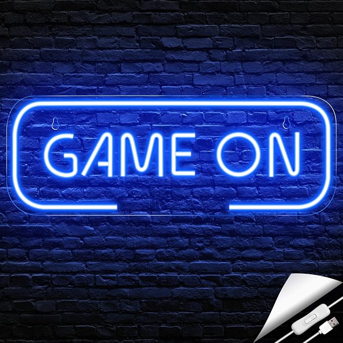 Kavaas Gaming Neon Sign, Game On Neon Sign for Game Room Decor - LED Game Neon Sign for Teen Boy Room Decor, Gamer Wall Decor - Best Gamer Gifts for Boys, Kids (Blue) by Kavaas
