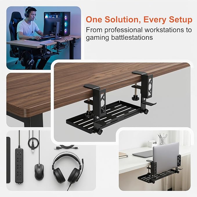 Loscarol Adjustable Under Desk Laptop Holder with Cable Management Tray - Image 7