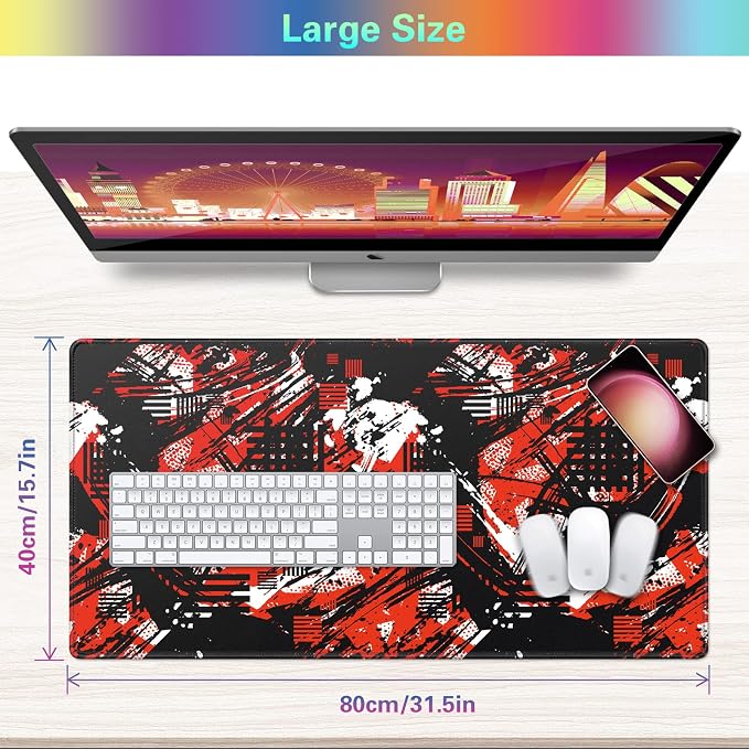Canjoy Gaming Mouse Pad, 31.5x15.7in Large Mouse Pads for Desk Keyboard Pad | Desk Mat for Keyboard and Mouse Computer Big Full Size Desk Pad with Non-Slip Rubber Base and Stitched Edge for Home Office - Image 3