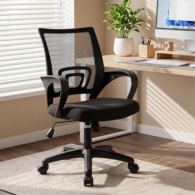 NEO CHAIR Office Computer Chair Ergonomic Mid-Back Mesh Desk Chair, Black | Breathable Mesh Back with Lumbar Support, Height Adjustment, Smooth Rolling Casters for Home Office, Study or Gaming Setup - Image 2