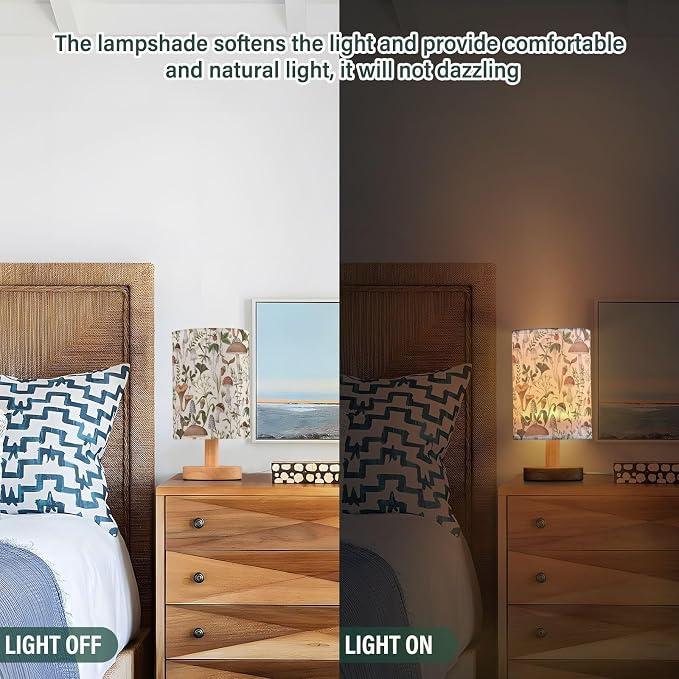 Bedside Table Lamp Mushrooms Nightstand Lamp with Wood Vintage Flower Leaves Desk Lamps for Bedroom Living Room Nursery Office Home Decor - Image 4