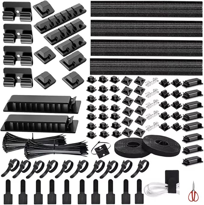 314 Piece Cord Organizer & Cable Management Set, All in One Desk and TV Cable Management Kit with Clips, Sleeves, Ties, Mounts for Home Office Perfect Tech Organizer Scissors & Travel Case Included by Unknown