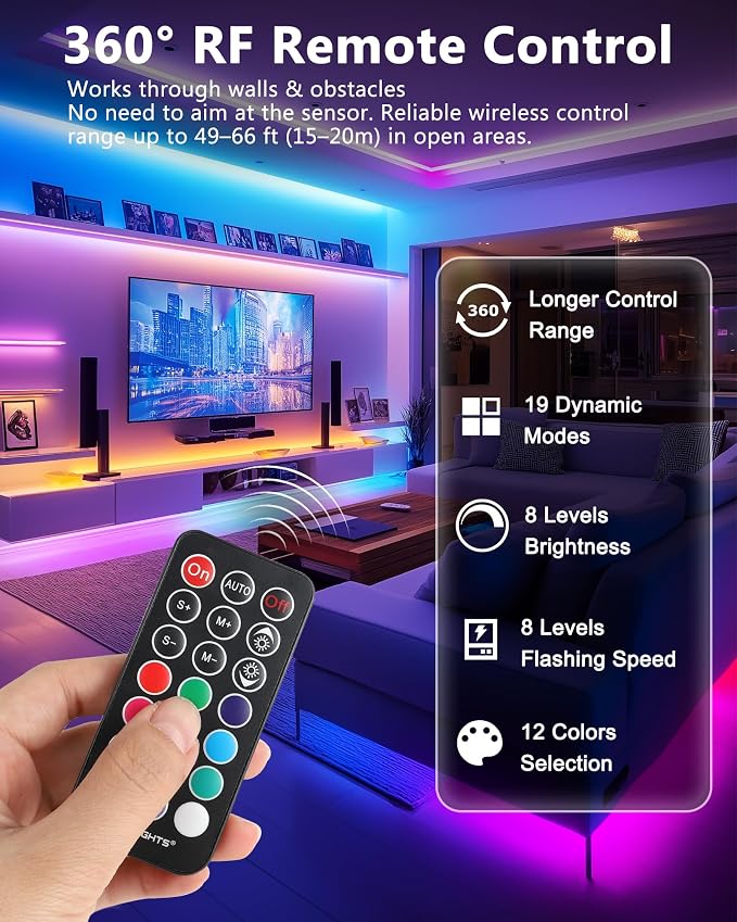 Hitlights LED Strip Lights 3 Pcs 1.64FT RGB Small LED Light Strips Kit Dimmable RGB 5050 Color Changing Tape Lights TV Backlight Display Case Lights Shelves Lighting with RF Remote & UL-Listed Adapter - Image 4