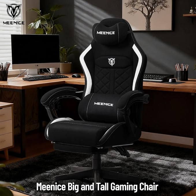 Big and Tall Gaming Chair Fabric with Footrest, Massage Lumbar for Adults | Ergonomic High Back Gamer Chair with Pocket Spring Cusion, Wide Video Game Chair Comfy for Big Guys 400LBS Home Office Black - Image 2