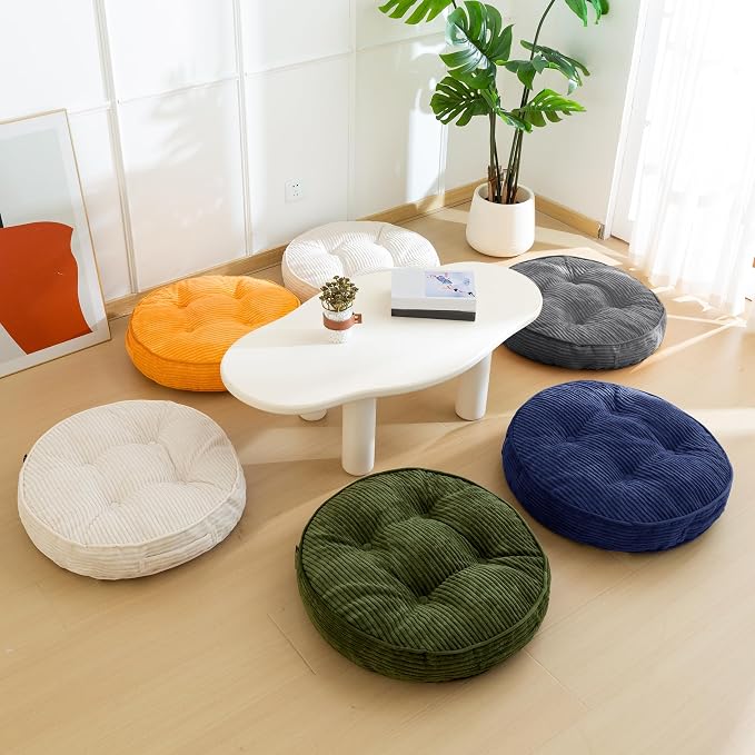 HIGOGOGO Floor Pillow Cushion for Adults, Meditation Cushion Pillow, Large Round Floor Sitting, Tufted Corduroy Cover, for Tatami Living Room or Yoga, 22x22 Inch, 2Pack, Dark Green - Image 7