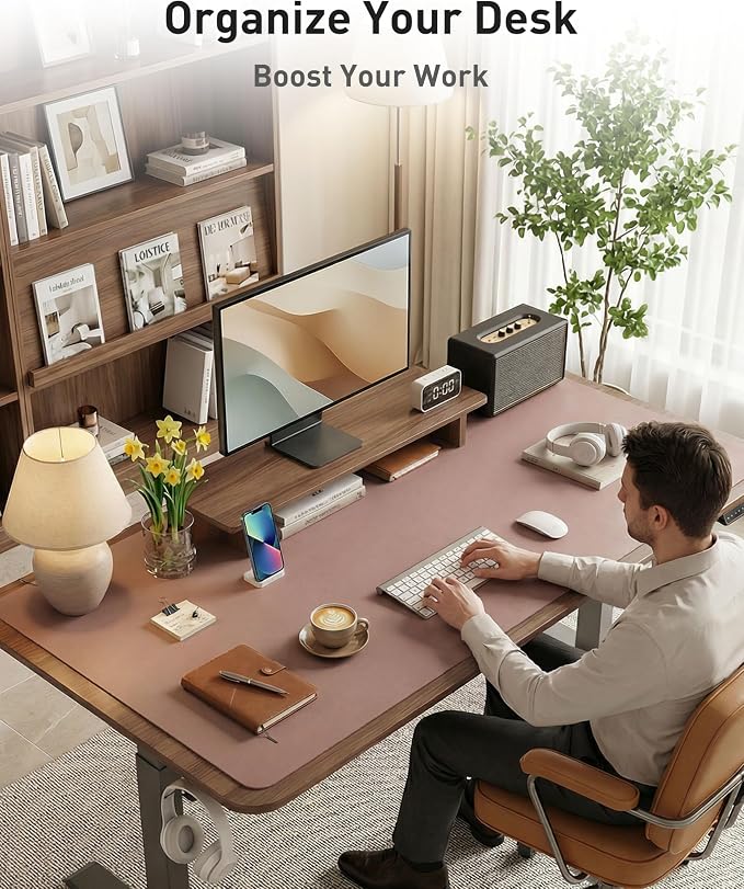 Aothia Faux Leather Desk Mat - Large Mouse Pad, Non-Slip PU Leather Blotter, Waterproof Writing Surface for Office and Home (Dark Pink, 63" x 24") - Image 3