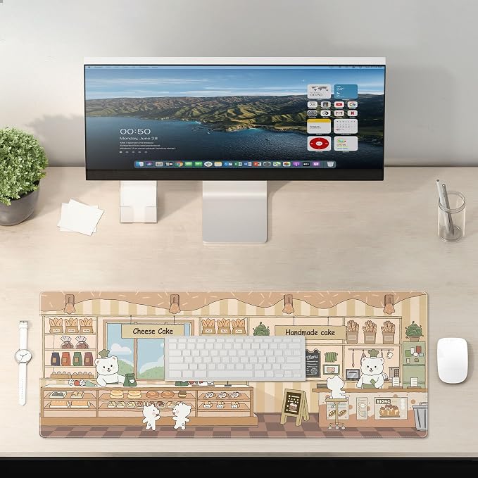 Cute Mouse Pad Large Desk Mat Extended Keyboard Pad Funny XL Mousepad with Non-Slip Base and Stitched Edge Kawaii Bear Mouse Mat Desk Pad 31.5 x 11.8 in Mouse Pads for Desk Decor Home Office Gaming - Image 6