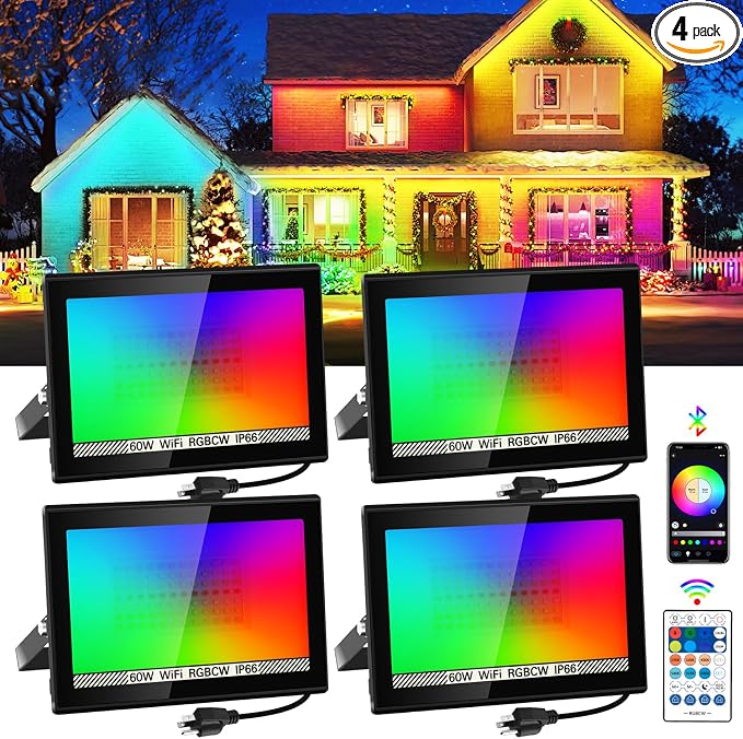 T-SUN RGB Led Flood Light 60W, 600W Equivalent Outdoor Landscape Light by T-SUN
