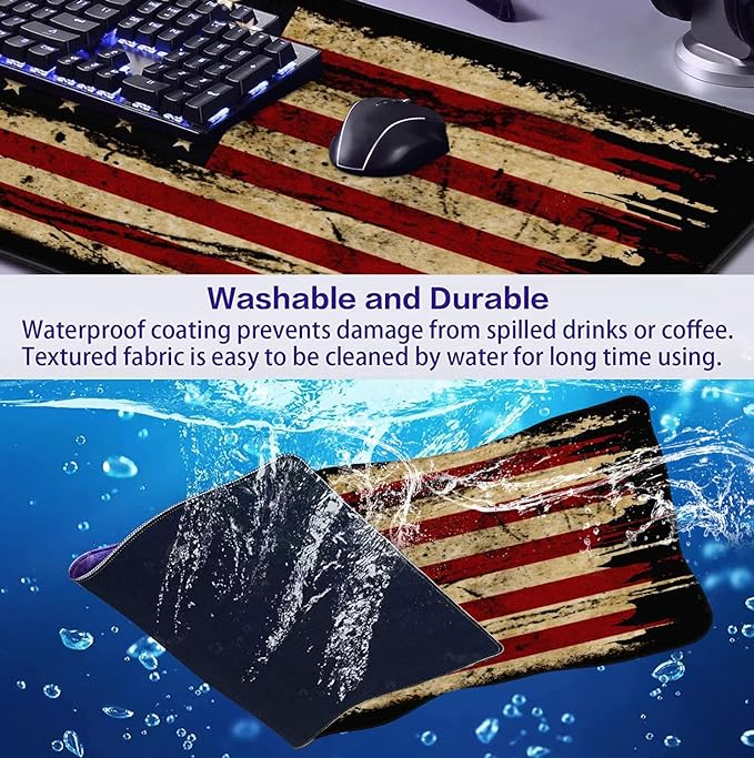 Retro American Flag XL Gaming Mouse Pad with Stitching Edge Laptop Desk Mat | Large Extended Mouse Pad; Full Desk Coverage; Waterproof Coating; Stable Anti-Slide Base For Gaming, Office, Study Daily Use - Image 7
