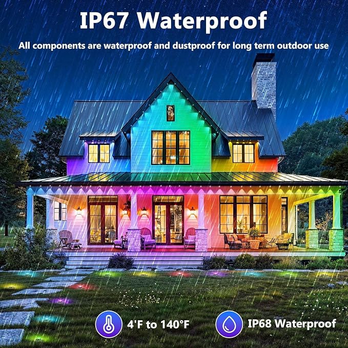 LETIANPAI 300FT Permanent Outdoor Lights,RGB Eaves Light with App Control Remote,DIY Scene Modes IP67 Waterproof Under Eave Lighting,Outdoor Lights for Decor,Garden Decor,House,Party - Image 2
