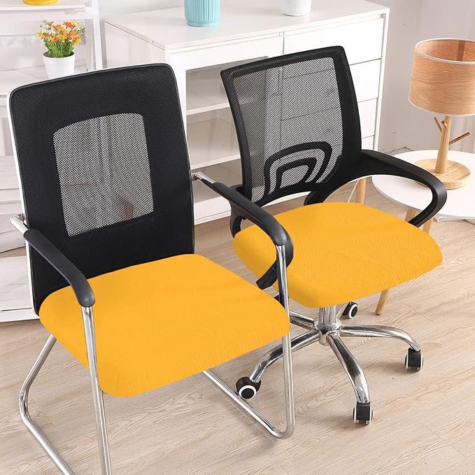 Smiry Office Computer Chair Seat Covers for Desk, Anti-dust Protector | Stretch Jacquard Removable Washable Desk Chair Seat Cushion Protectors, Mustard Yellow - Image 2