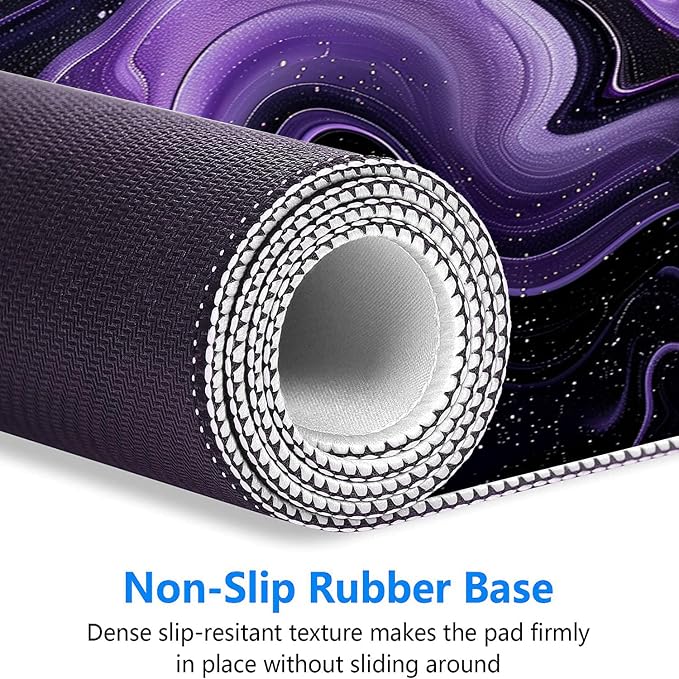 Dark Purple Ripples Desk Pad Mouse Pad Black Purple Lines Large Gaming Mouse Mat with Stitched Edges,Non-Slip Waterproof Rubber Base Mous Mat Office Computer Keyboard Laptop Home 31.5"x11.8" - Image 6