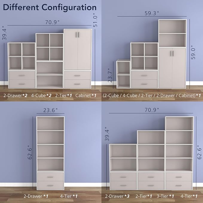 Homes: Inside + Out Apexa 3-Cube Storage Organizer Shelves, Stackable Wood Bookcase Fits Cubby Bins for Organization, Dorm Teen Room Decor & Home Office, Taupe Grey - Image 11