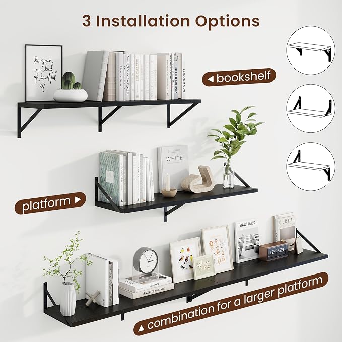 Axeman Deep Floating Shelves, 36'' x 10'' Black Wall Shelves Set of 2 - Image 4
