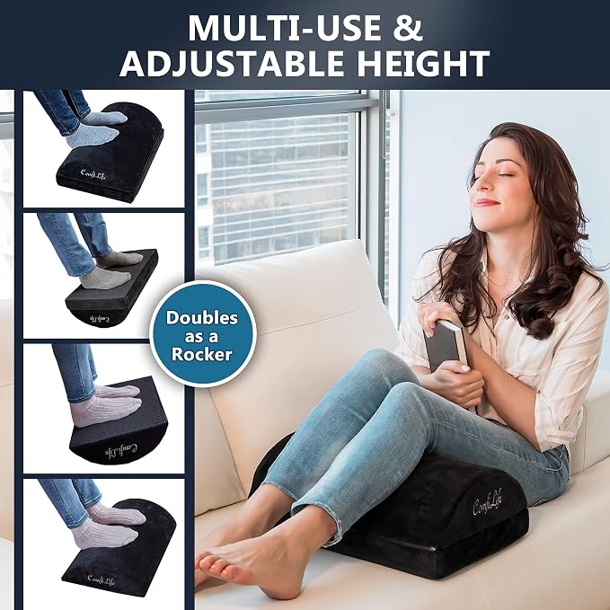 ComfiLife Foot Rest for Under Desk at Work – Adjustable Height Memory Foam Foot Stool for Under Desk, Office Chair & Gaming Chair – Ergonomic Footrest for Back & Hip Pain Relief (Black) - Image 6