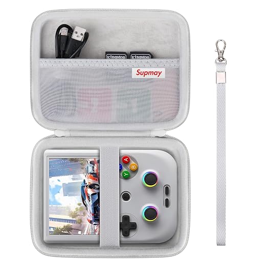 Supmay Hard Carrying Case for RG406V/ RG405V Handheld Game Console, Retro Game Protective Case with Zipper Mesh Pocket for SD Card, USB Charging Cable, User Manual, Grey by Supmay