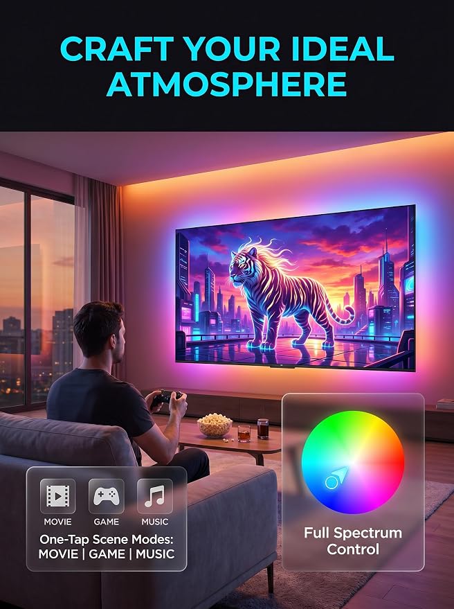 MATICOD LED Lights for TV Led Backlight, 16.4ft RGB Led Strip Lights for TV Lights Behind, USB Led Light Strip for 55-70in TV, Bluetooth APP Control Music Sync Strip Lighting for Christmas Decorations - Image 3