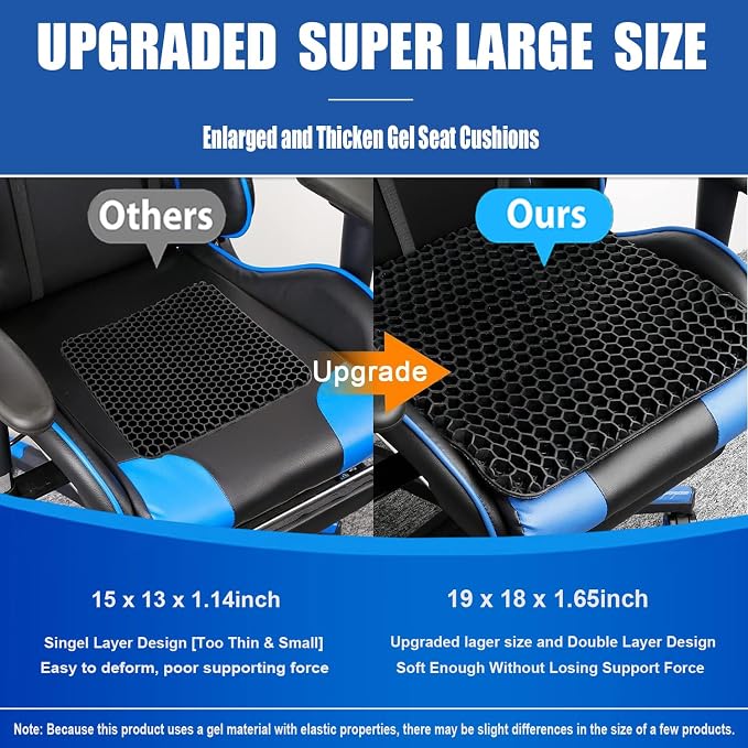 Gel Seat Cushion for Long Sitting Pressure Relief (Super Large&Thick) - Wheelchair Cushion for Pressure Sores, Coccyx, Sciatica, Back Pain Relief - Non-Slip Butt Pillow for Office, Home, Car - Image 2