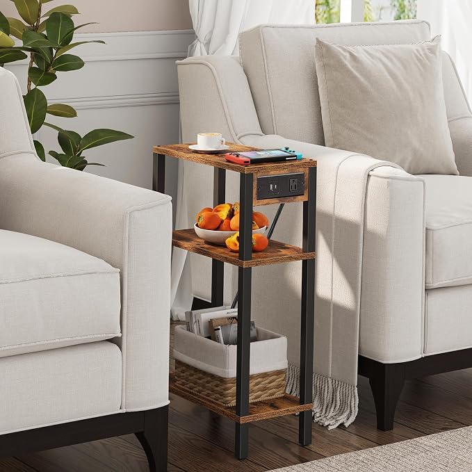 TUTOTAK Narrow Side Table, 3-Tier Small End Table with Charging Station - Image 4