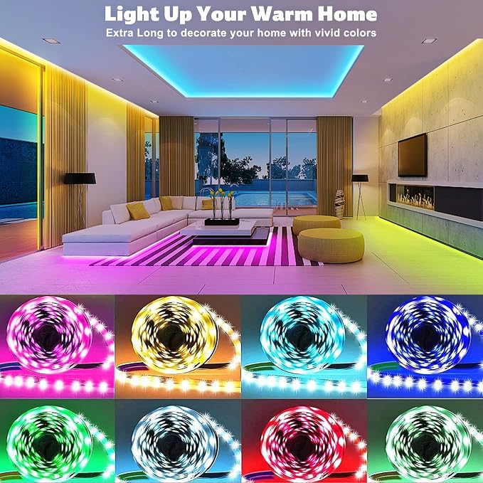 ZOZOO 100ft Led Lights for Bedroom(2 Rolls of 50ft), Smart RGB Led Strip Lights with 44-Key Remote & APP Control Music Sync with Color Changing for Home Party Festival Decoration - Image 7