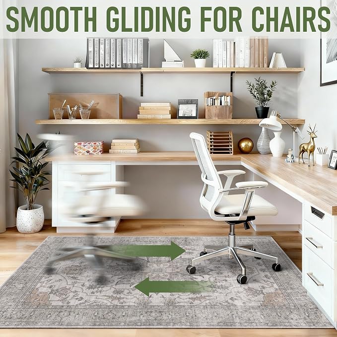 Office Chair Mat for Hardwood 48"x60", Under Desk Chair Mat for Home Office, Anti-Slip Office Rugs for Rolling Chairs, Floor Protector Washable Rugs Beige/Brown - Image 6