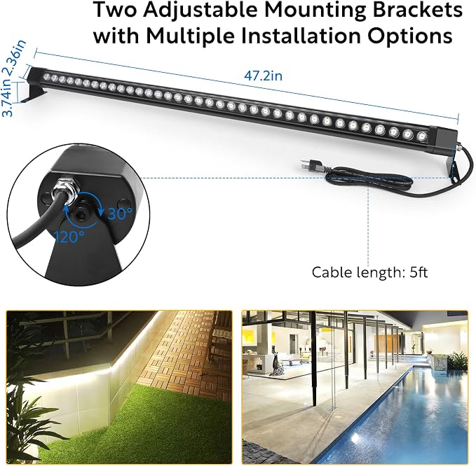 HNRLOY Wall Washer Light,72W 4FT 5000K Daylight White Outdoor Led Wall Washer Light Bars,IP67 Waterproof 120V Plug in LED Light Bar for Garden,Backyard,Building,Courtyard Landscape Lighting(2 Pack) - Image 4