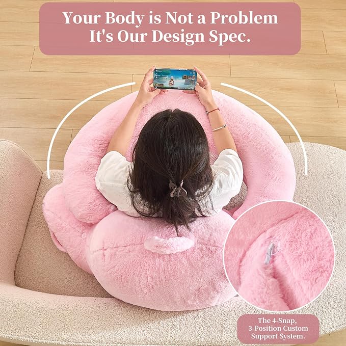 17" Reading Pillow for Bed,U Shaped Arm & Elbow Support,Pink Faux Fur | Backrest Supports Back,U Shaped Lap Pillow Cushions Arms,Elbows & Wrists,Plush Faux Fur for Reading,Gaming,Watching TV - Image 4