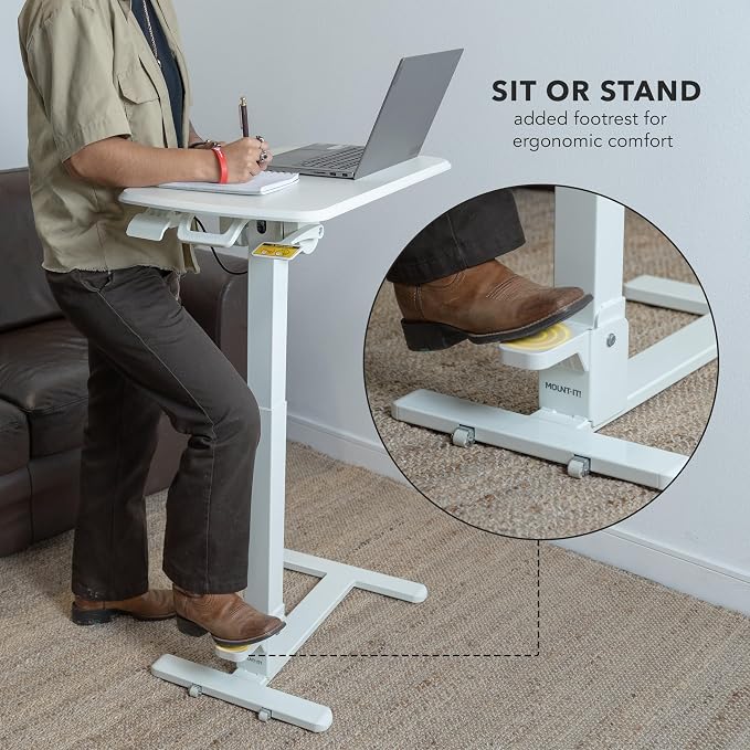 Mount-It! Overbed Table with Wheels, Folding Adjustable Height White - Image 5