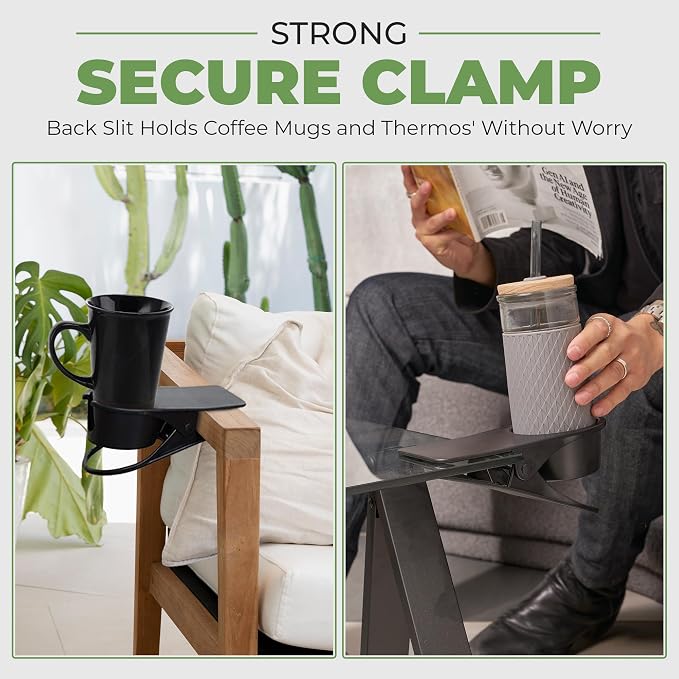 Desk Cup Holder Clamp 4 Pack, Clip On Water Bottle & Mug Holder, Phone Slot - Image 3
