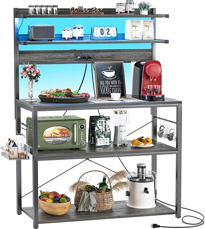 Aheaplus Bakers Rack with Power Outlet & RGB LED, 31.5 In Coffee Bar Table by Aheaplus