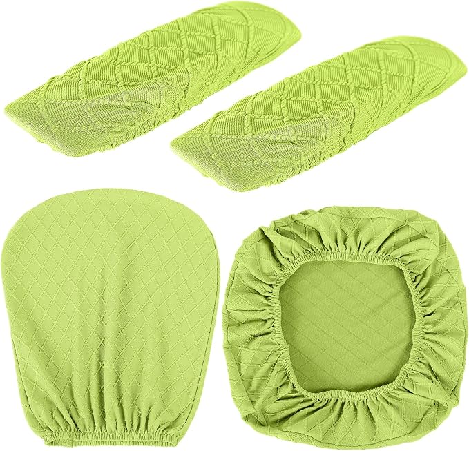Tallew 4 Pcs Office Chair Covers Set Computer Universal Protective Stretchable Chair Seat Covers Desk Armrest Slipcovers Pads Office Cushion Backrest for Rotating(Lemon Green) - Image 2