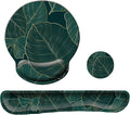 Keyboard Wrist Rest Pad Mouse Pad with Wrist Support Set of 3, Mousepad with Non-Slip Rubber Base, Ergonomic Memory Foam Mouse Wrist Cushion Support for Home Office Laptop Computer, Green Leaves by LIZPARE