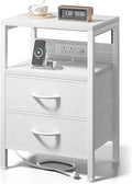 Lazzanto Night Stand with Charger Station for Bedroom, White Nightstand by Lazzanto