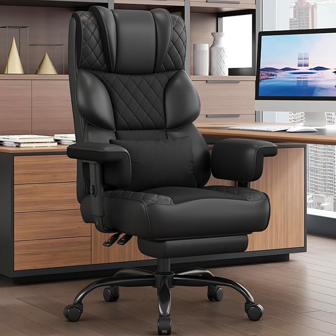 Vonesse Office Chair, Desk Chair with Soft Adjustable Armrests, Ergonomic High Back Gaming Chair with Lumbar Support, Executive Computer Chairs with Footrest (PU Leather, Black) by Vonesse