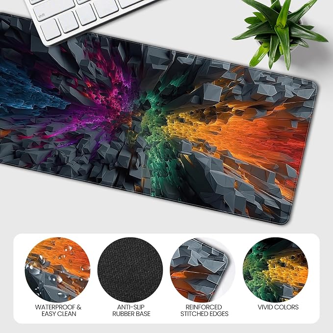 Large Gaming Mouse Pad, Colorful 3D Explosion Pattern, 35.4 x 15.7 Inches, Non-Slip Base, Waterproof, XXL Desk Mat - Image 5