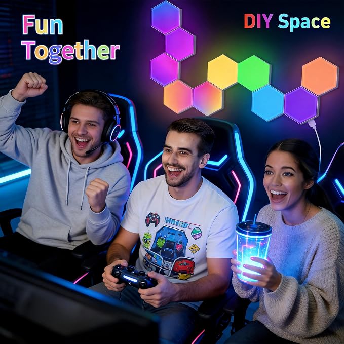 TISOFU 12 Pack Hexagon Lights LED Wall Panels, RGB Gaming Light with APP/Music Sync & Remote, DIY Smart Modular Hexagonal Honeycomb Glide Hex Tiles Panel for Bedroom Party Decor Gifts - Image 8