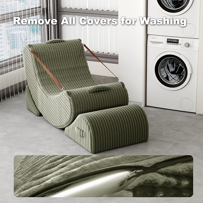 Quiet Rocking Chair, 3-in-1 Adjustable Boneless Floor Recliner for Adults | Zero Gravity Comfort as a Rocker, Chaise Lounger or Floor Seat, with Faux Fur Washable Cover for Reading, Nursing or Gaming - Image 7