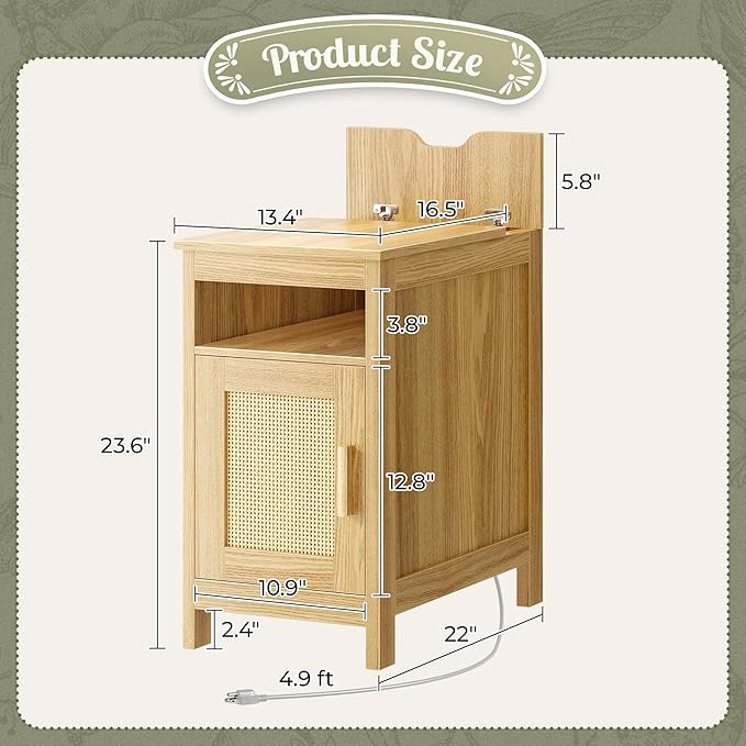 Huuger Narrow Night Stand, End Table with Charging Station, USB-C Port - Image 2