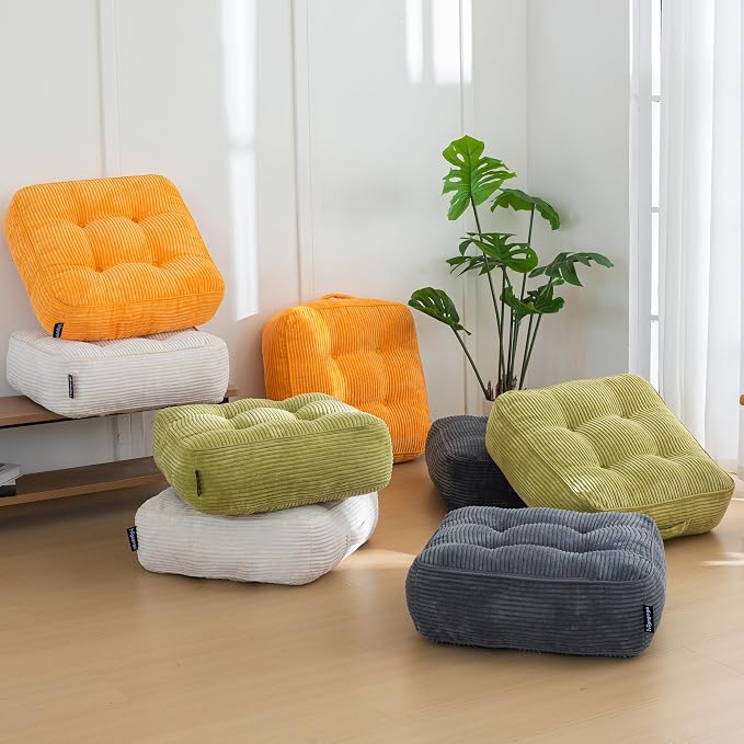 HIGOGOGO 8" Extra Thick Floor Pillow Cushion for Adults, Meditation Cushion Pillow, Large Square Floor Sitting, Tufted Corduroy Cover, for Tatami Living Room or Yoga, 22x22 Inch, 2Pack, Dark Grey - Image 8