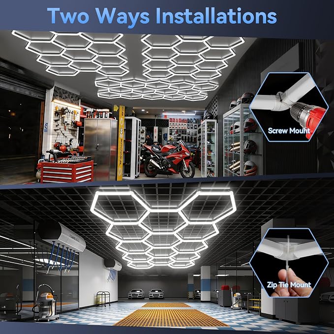 LZHOME Hexagon 5000K LED Garage Lights: 25 Pack Updated 1.31-inch Wider Size,26300LM Super Bright Hex Lighting Ceiling LED Shop Light for Garage, Car Detailing, Workshop, Warehouse, Gym, Basement - Image 9