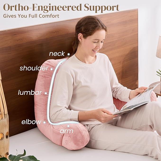 Sasttie Reading Pillow for Bed, Back Pillow for Sitting Up, Peach Pink - Image 4