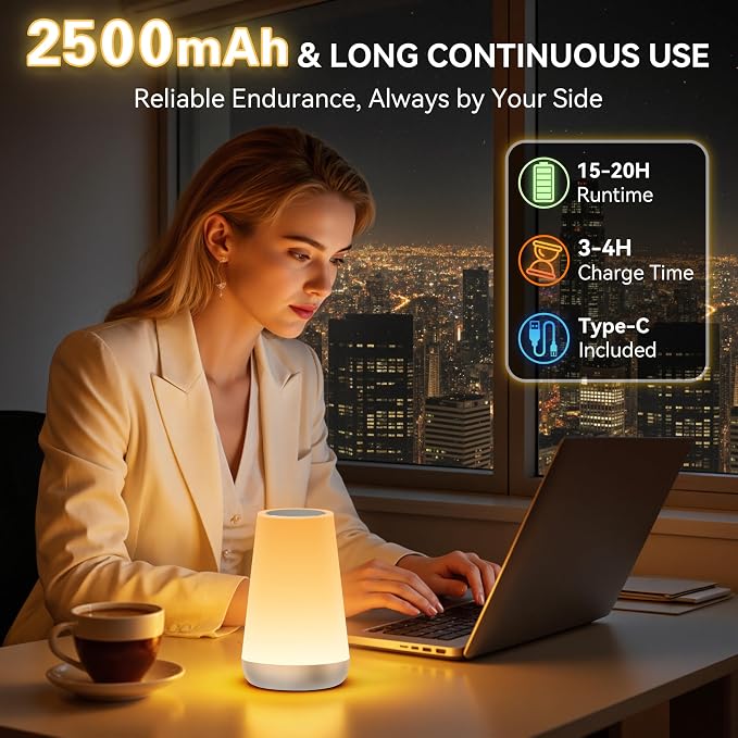Auxmir Rechargeable Night Light, 13-Color Remote Control Lamp, Silver - Image 5