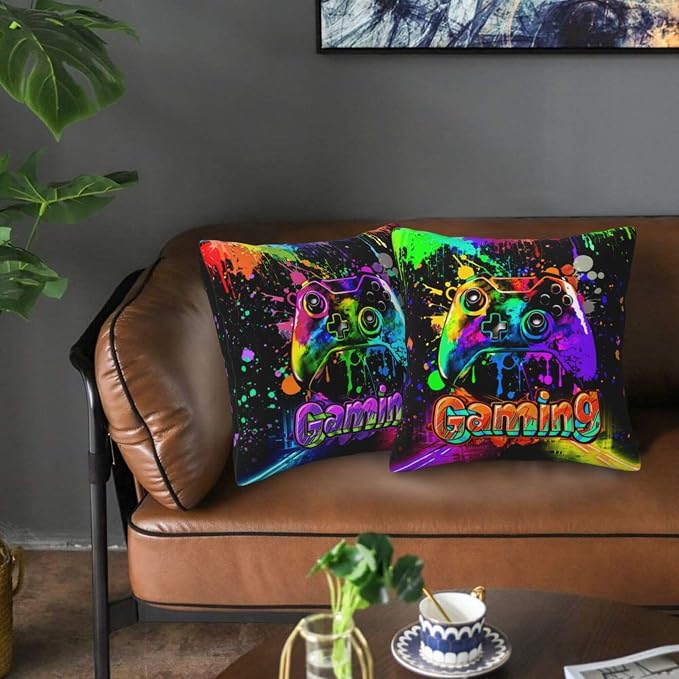 Gaming Throw Pillow Covers Set of 2, Soft 18x18 Inch Pillow Cases, Gamer Birthday Gifts for Teen Boys, Home Decor for Living Room Bedroom Game Room (Gaming) - Image 3