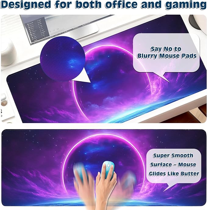 Gaming Desk Mat with Silky Smooth Surface & Exquisite Patterns,31.5x11.8 Inches Large-Sized Mouse Pad, Perfect for Extended Gaming,Work,and Home Office Decor (Starry Sky 1) - Image 4
