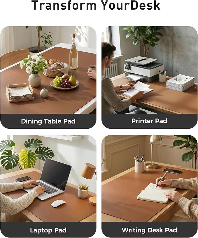 Aothia Faux Leather Desk Mat - Large Mouse Pad, Non-Slip PU Leather Blotter, Waterproof Writing Surface for Office and Home (Brown, 63" x 24") - Image 6