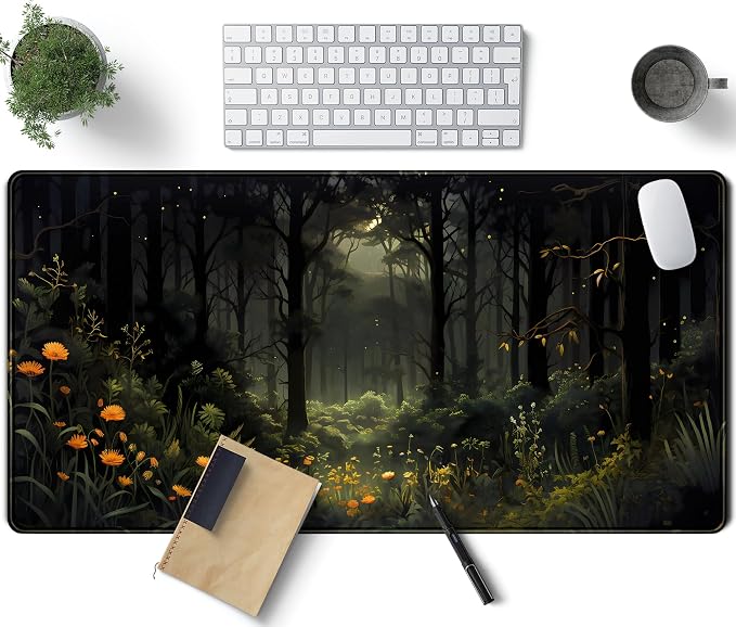 Dark Forest Desk Mat Mouse pad, Green Nature Deskmat XXL Large Extended Aesthetic Plant Mousepad Gaming Desk Pad, Big Laptop Computer Keyboard and Mouse Mat for Women Office Desk Decor 31.5x15.7 in by TENG+DA+QING