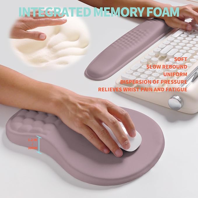 2-in-1 Ergonomic Set, Wave Rise Keyboard Wrist Rest and Massage Bulge Slope Mouse Pad Wrist Support, Cushion Memory Foam Integrated to Relieve Wrist Pain, Purple - Image 4