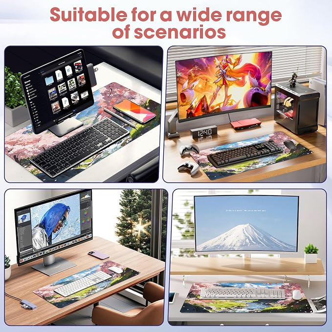 Cherry Blossom Anime Large Gaming Mouse Pad Waterproof Desk Mat | 31.5x15.7 Inch Non-Slip Rubber Base Stitched Edges - Image 7
