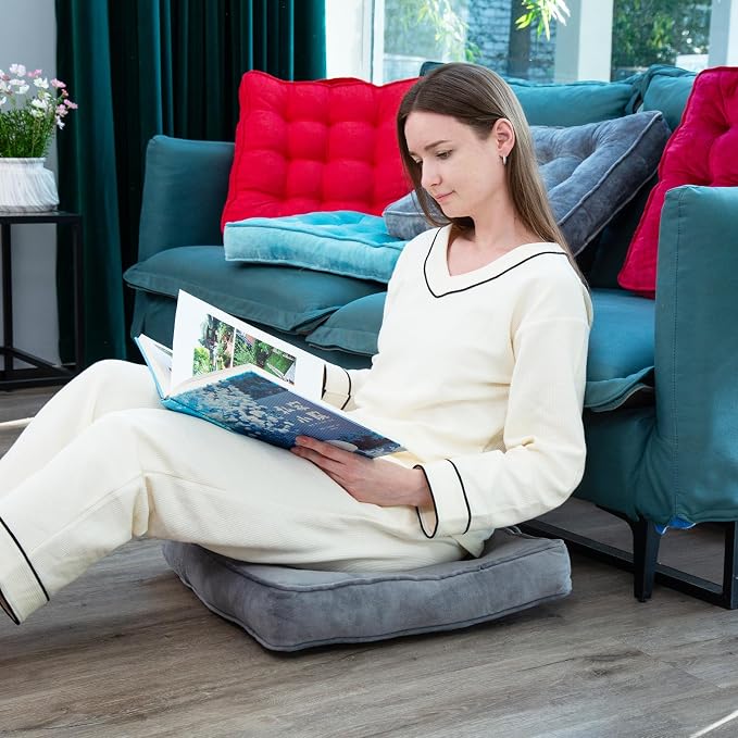 1 MIDDLE ONE Floor Pillow Set of 2, Memory Foam Meditation Cushion, Floor Cushions for Adults Sitting, Large Square Seat Cushions for Yoga, Living Room, 22x22 Inch (Grey) - Image 3